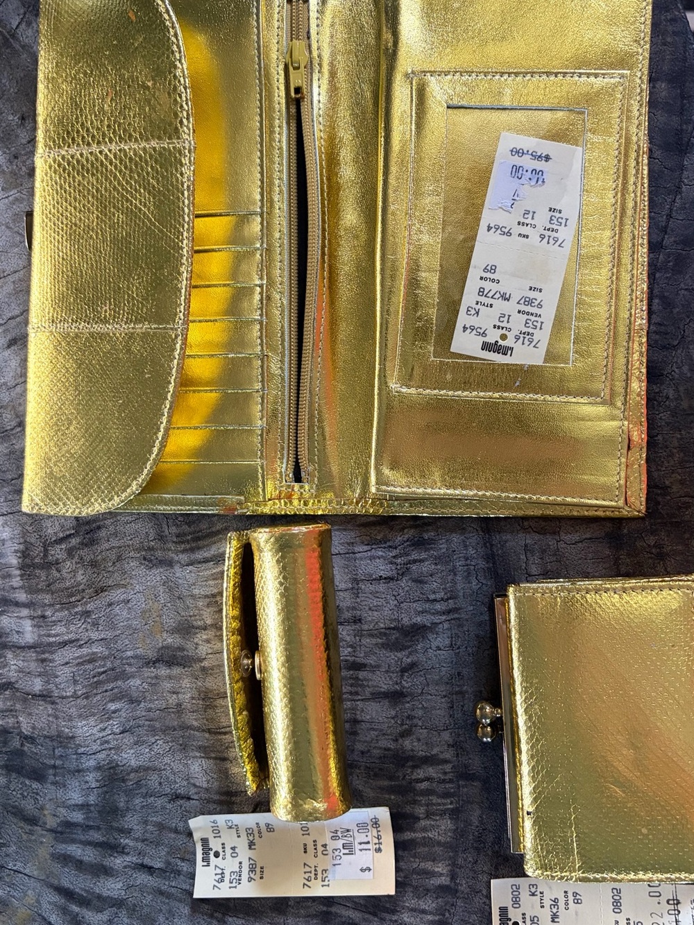 Vintage I. Magnin Design Studio Gold Genuine Snakeskin Wallet & Accessory Set